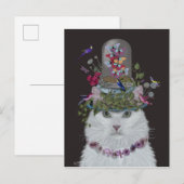 White Cat met Butterfly Bell Jar Briefkaart (Voorkant / Achterkant)