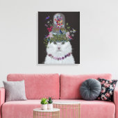 White Cat met Butterfly Bell Jar Canvas Afdruk (Insitu (Woonkamer))