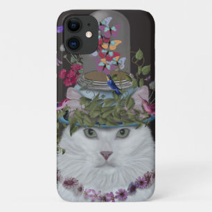 White Cat met Butterfly Bell Jar iPhone 11 Hoesje
