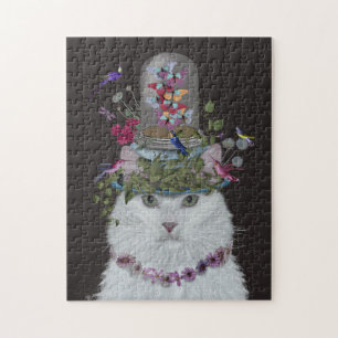White Cat met Butterfly Bell Jar Legpuzzel