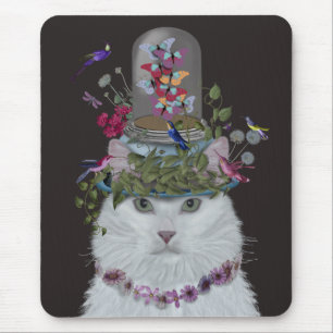 White Cat met Butterfly Bell Jar Muismat