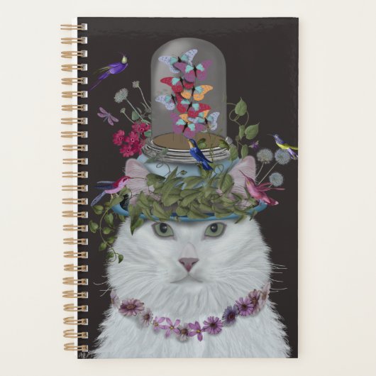 White Cat met Butterfly Bell Jar Planner (Voorkant)