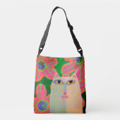 White Cat met Flowers Abstracte Art Crossbody Tas (Achterkant)