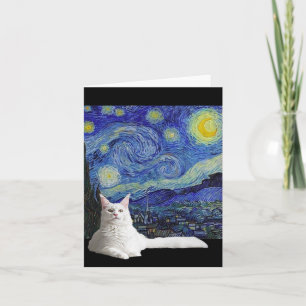 White Cat met Van Gogh Sterrennacht Card Kaart