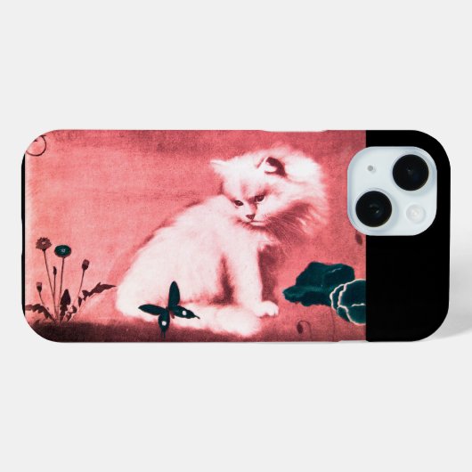 WHITE CAT MET ZWARTE BUTTERFLES IN PINK Case-Mate iPhone CASE (Achterkant (horizontaal))