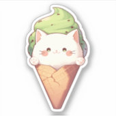 White Cat & Mint Chocolate Chip Ice Cream Sticker (Voorkant)