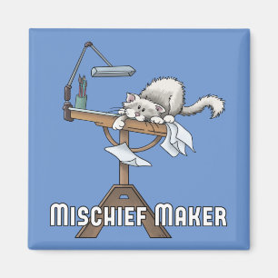 White Cat Mischief Maker Magnet Magneet