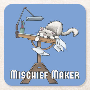 White Cat Mischief Maker Square Paper Onderzetter