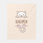 White Cat Peking achter Custom Name Fleece Deken (Voorkant)