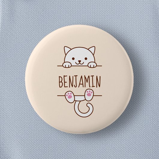 White Cat Peking achter Custom Name Ronde Button 5,7 Cm