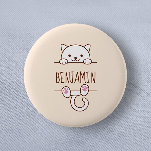 White Cat Peking achter Custom Name Ronde Button 5,7 Cm