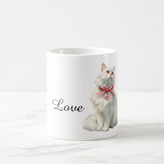 White Cat Red Bow Heart Charm Koffiemok (Center)