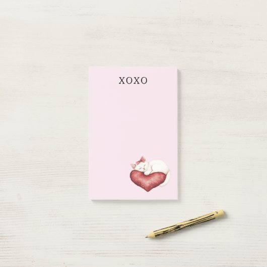 White Cat Red Heart Pillow Post-it® Notes (Op bureau)