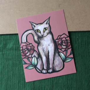 White Cat Roos Rozen White Kat Art Briefkaart
