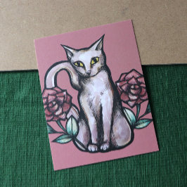 White Cat  Roos Rozen White Kat Art Briefkaart