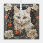 White Cat Rose Mosaic Stained Glas Ornament (Voorkant)
