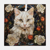 White Cat Rose Mosaic Stained Glas Ornament (Achterkant)