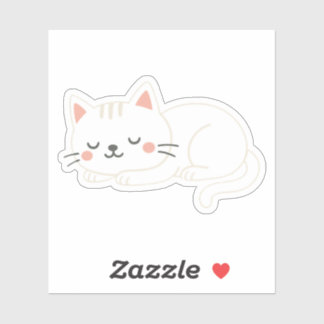 White Cat Sleeping – Adorable Soft Pet Art Sticker