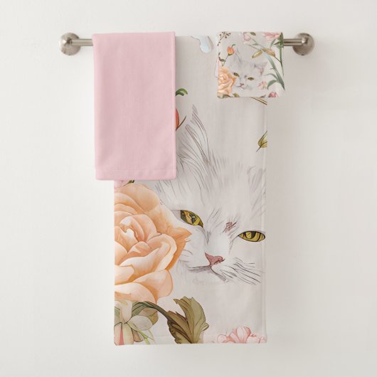 White Cats Pink Roses Floral  (En situation)