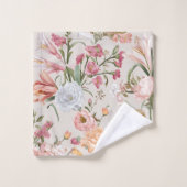 White Cats Pink Roses Floral  (Gant de toilette)