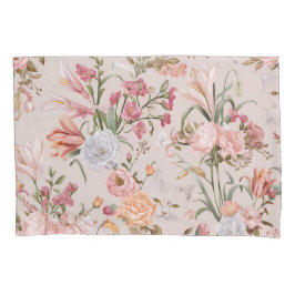 White Cats Pink Roses Floral  Kussensloop
