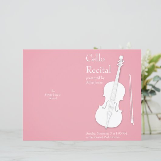 White Cello & Bow Folded Music Overweging Program (Staand voorkant)