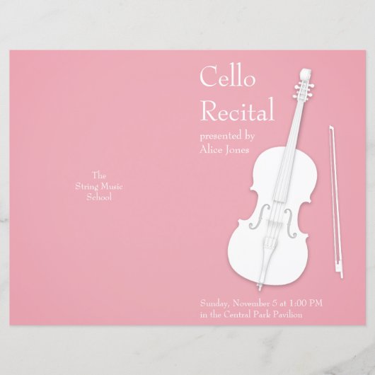 White Cello & Bow Folded Music Overweging Program (Voorkant)