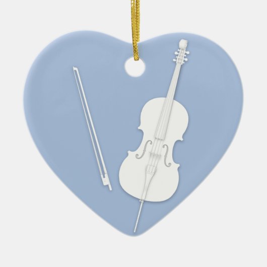 White Cello & Bow Light Blue Custom Heart-keramiek Keramisch Ornament (Voorkant)