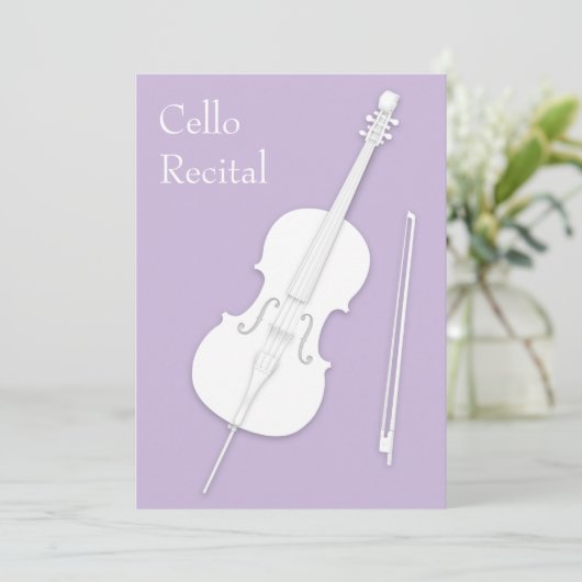 White Cello & Bow Music Overweging Concert Lavende Kaart (Staand voorkant)