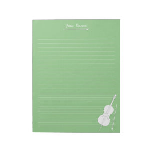 White Cello & Bow Personalized Music Class Green Notitieblok
