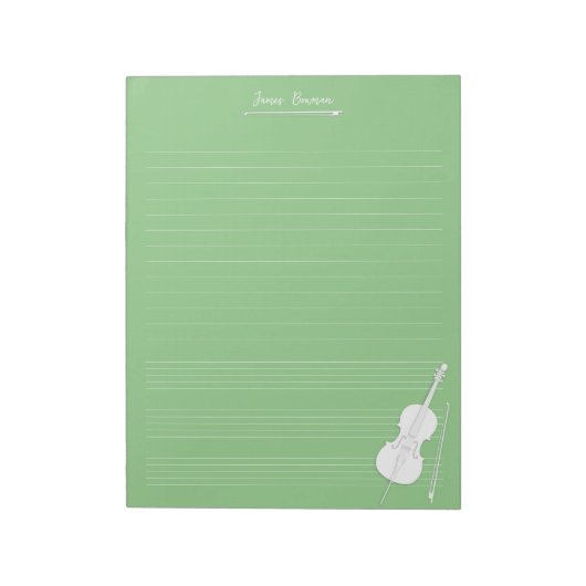 White Cello & Bow Personalized Music Class Green Notitieblok (Gedraaid)