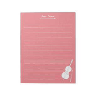 White Cello & Bow Personalized Music Class Mauve Notitieblok