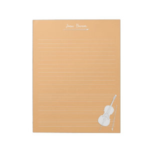 White Cello & Bow Personalized Music Class Oranje Notitieblok