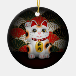White Ceramic Maneki Neko Keramisch Ornament