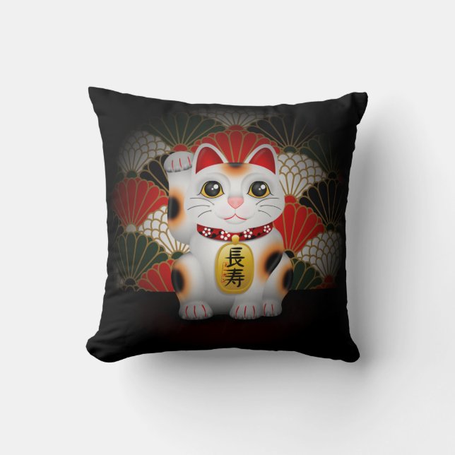White Ceramic Maneki Neko Kussen (Voorkant)