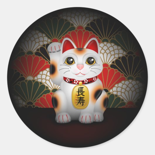 White Ceramic Maneki Neko Ronde Sticker (Voorkant)