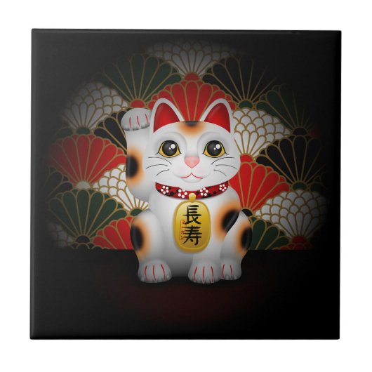 White Ceramic Maneki Neko Tegeltje (Voorkant)