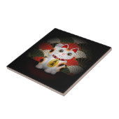 White Ceramic Maneki Neko Tegeltje (Zijkant)