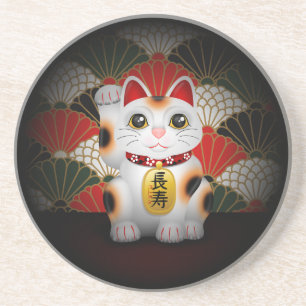 White Ceramic Maneki Neko Zandsteen Onderzetter