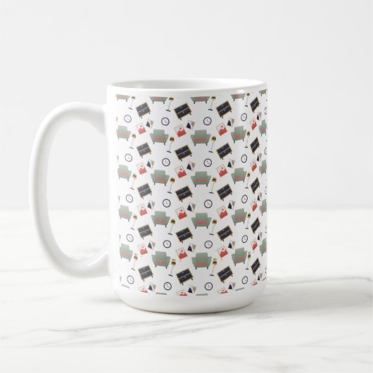 White ceramic mug featuring a playful pattern (Gauche)