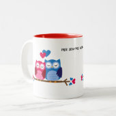 White Ceramic Mug with Romantic Owl Couple (Devant gauche)