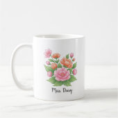 White Ceramic Personalized Mug with Floral Design  (Gauche)