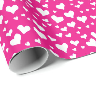 White Chalk Hearts on Fuchsia Pink Cadeaupapier