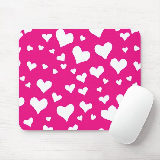 White Chalk Hearts on Fuchsia Pink Muismat (Met muis)