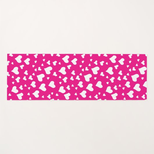 White Chalk Hearts on Fuchsia Pink Yogamat (Voorkant (horizontaal))