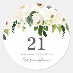 White Champagne Flowers 21st Birthday Party Ronde Sticker