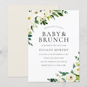 White Champagne Flowers Elegant Baby shower Brunch Kaart