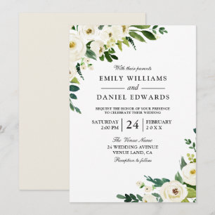 White Champagne Flowers Elegant Wedding Invitation Kaart