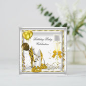 White Champagne Gold Glitter Heels Birthday Party Kaart (Staand voorkant)