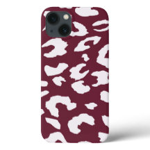 WHITE CHEETAH PRINT PHONE CASE - BURGUNDY BACKGROU